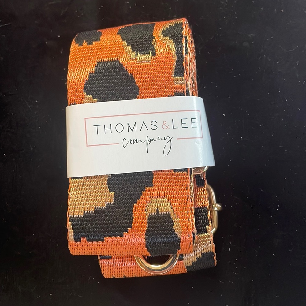 Purse strap. Orange,black, tan